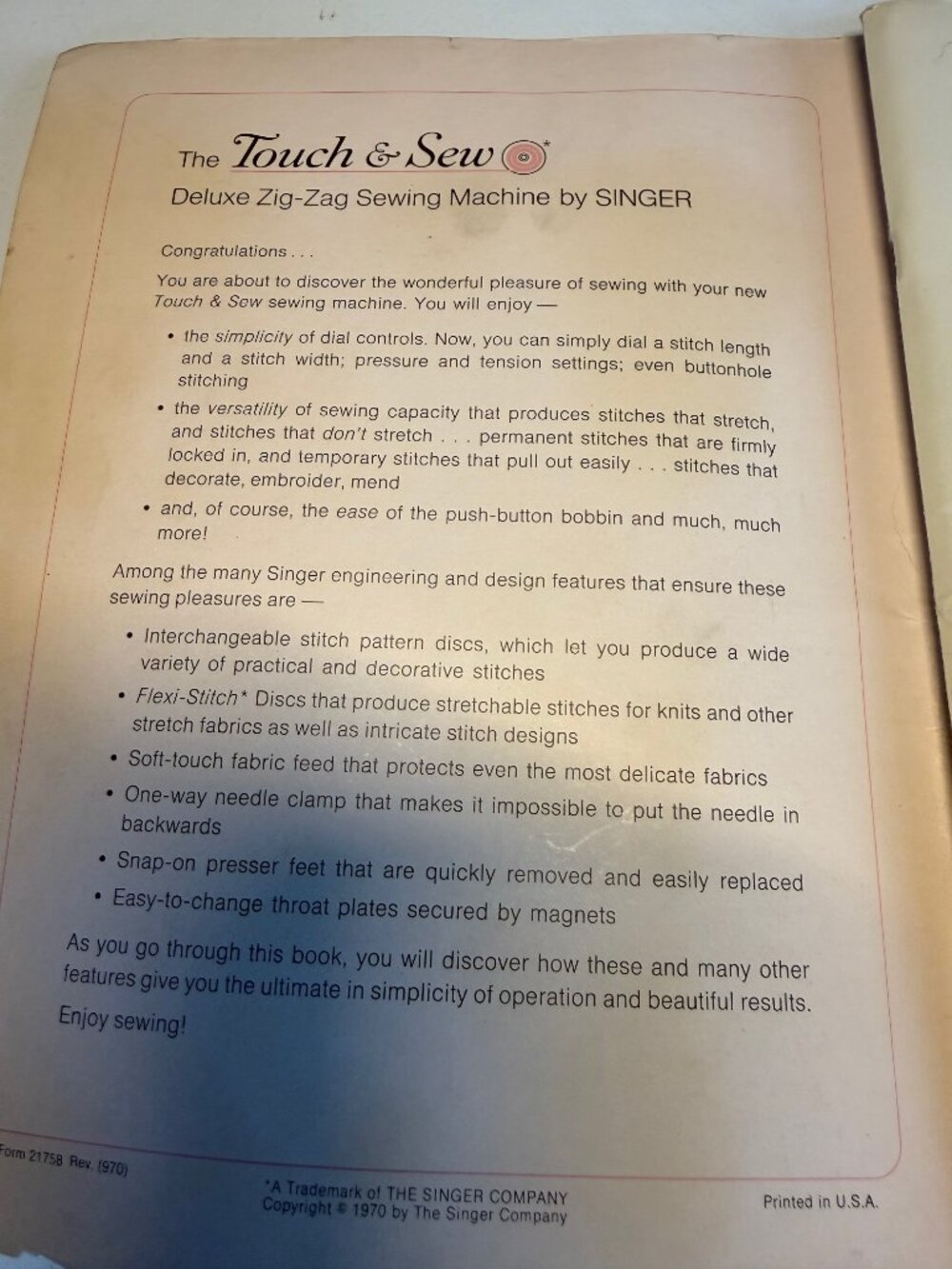 Singer Touch & Sew Manual - Picture 3 of 4